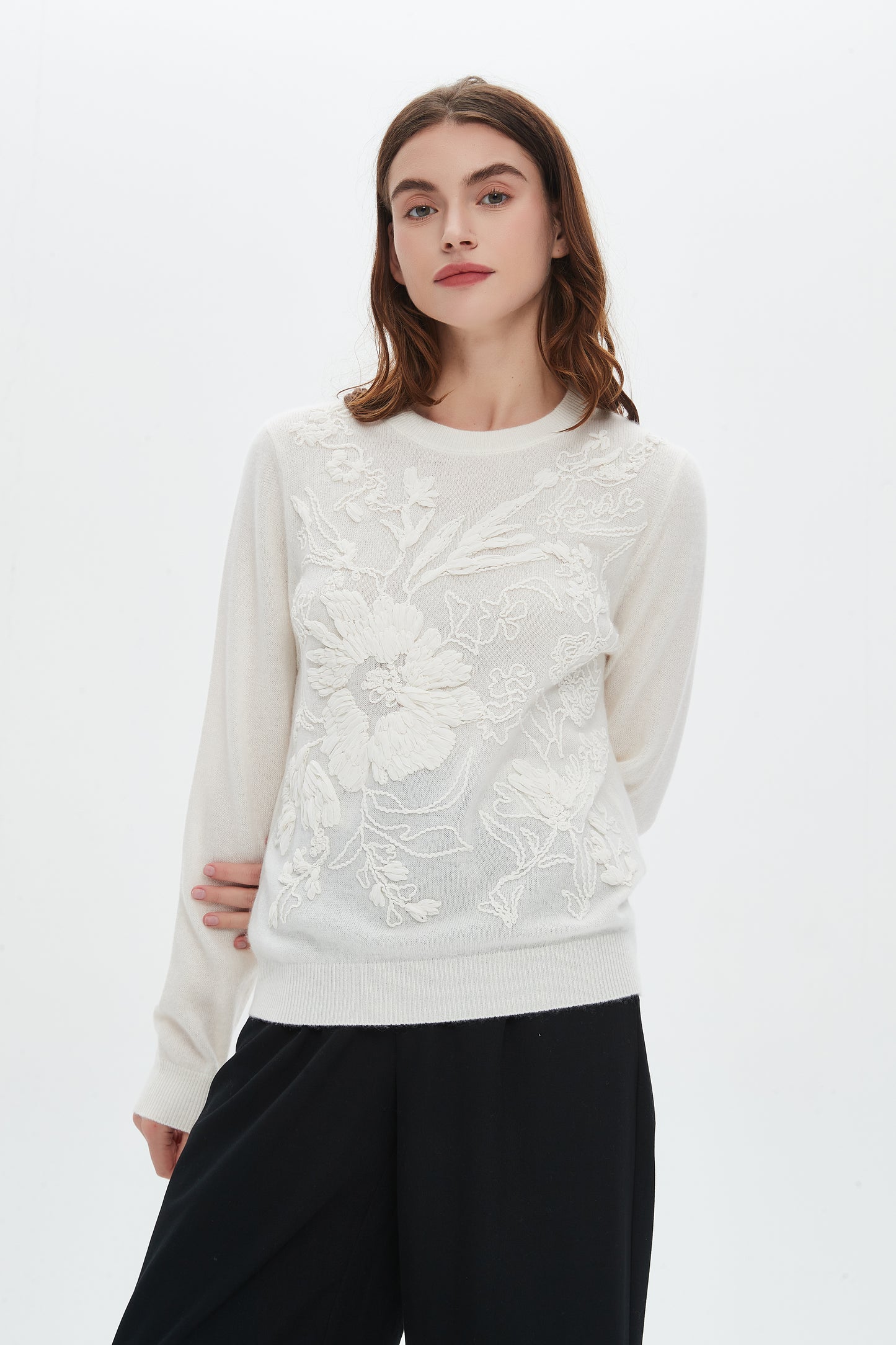 Embroidered cashmere sweater